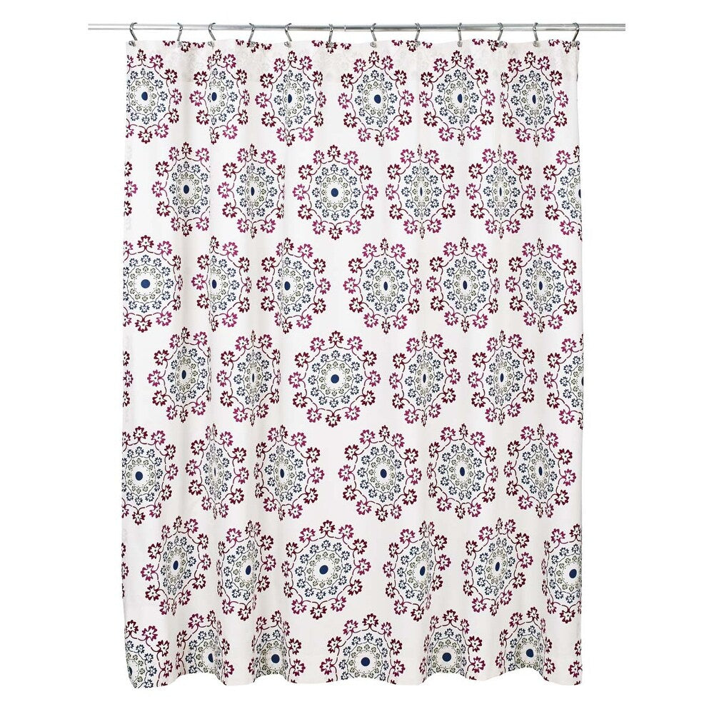 Antigua Shower Curtain close up floral medallion detail cream cotton cottage farmhouse bathroom decor