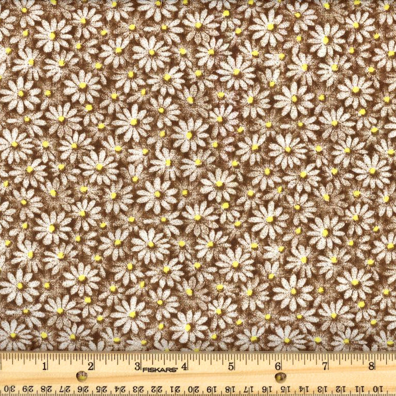 Quilter's Calicos / Crazy Daizy Chocolate with Yellow Dot Cotton Fabric
