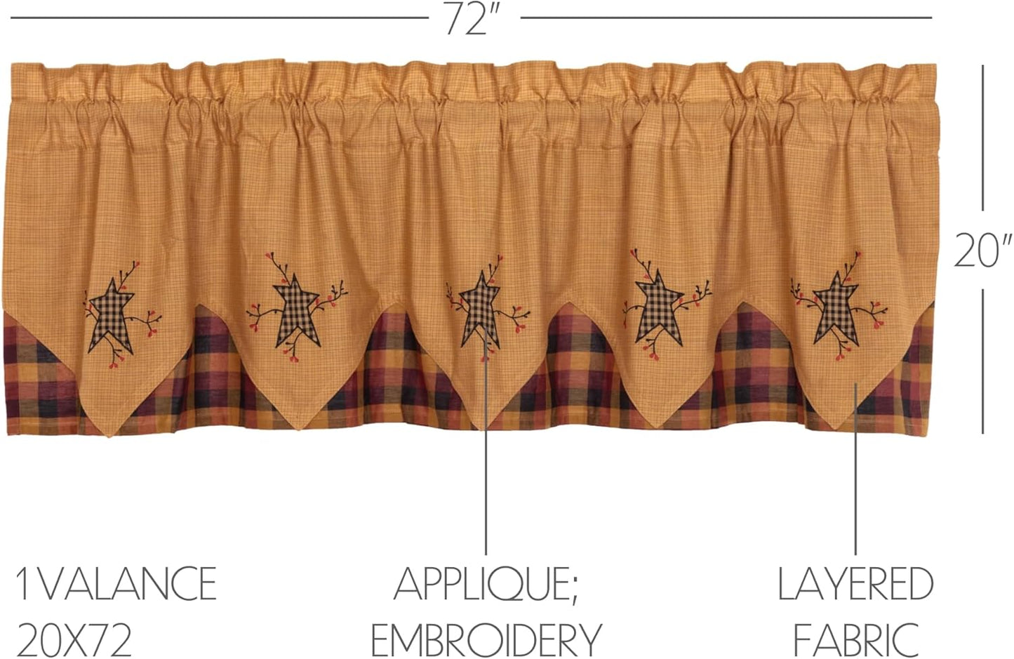 VHC Brands Heritage Farms Primitive Star and Pip Layered Valance