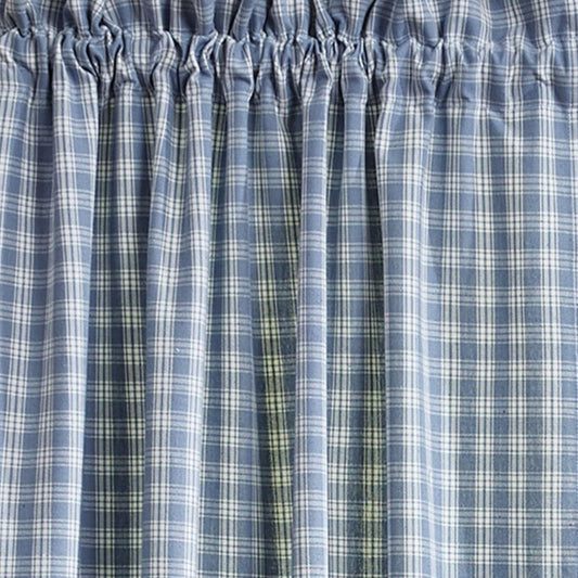 Stafford Dusk Lined Curtain Panels alternate view dusk blue plaid farmhouse window treatment