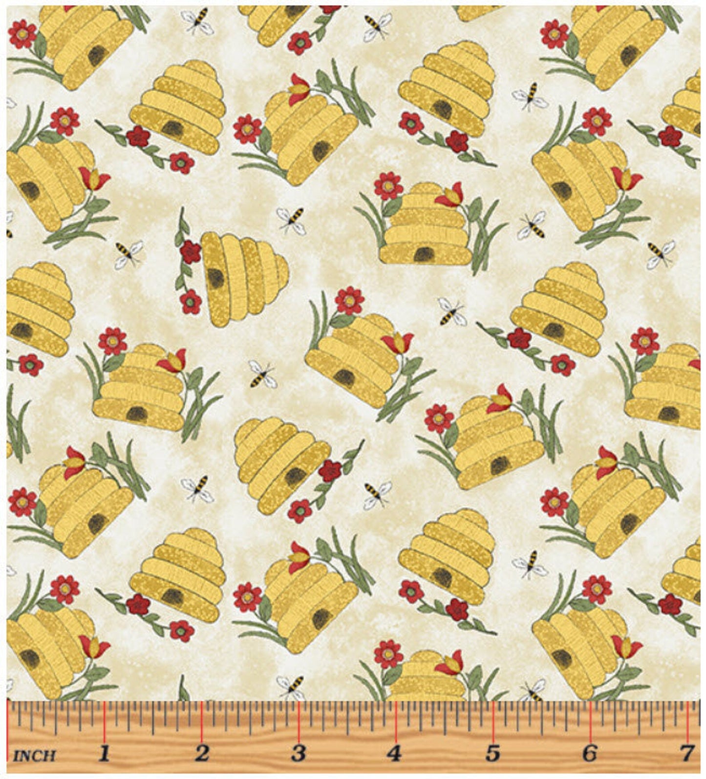 Colorful Cat Beehive Vanilla Cotton Fabric