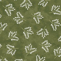 Amour in Green Leaf from Maywood Studio quilting fabric by the yard olive tonal leaf vine print cotton by Monique Jacobs