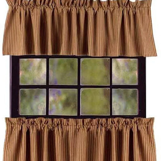 Barn Red Nutmeg York Ticking 36 inch Tiers Lined alternate view barn red stripe farmhouse window treatment lined tier panels