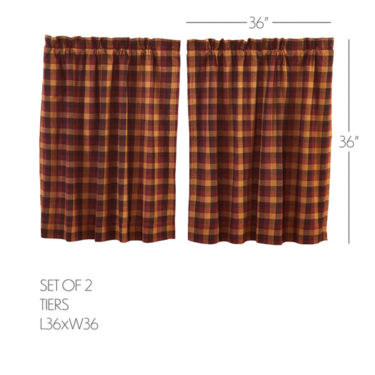 Heritage Farms Primitive Check Tier Curtains red and tan plaid cotton window panel close up