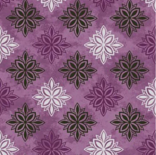 Maywood Studio Amour purple cotton quilting fabric close up cursive French writing print by Monique Jacobs