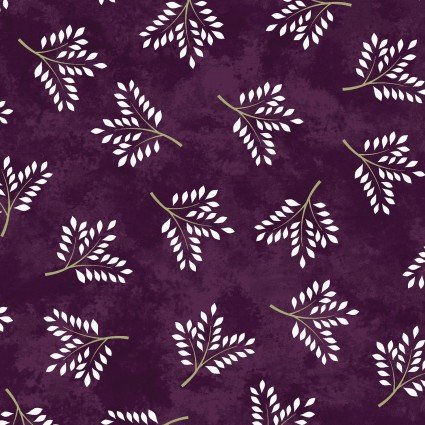 Amour in Purple Leaf from Maywood Studio quilting fabric by the yard deep purple tonal fern sprig print cotton by Monique Jacobs