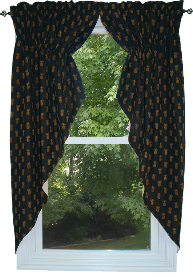 Pineapple Town Black Gathered Swag Set of 2