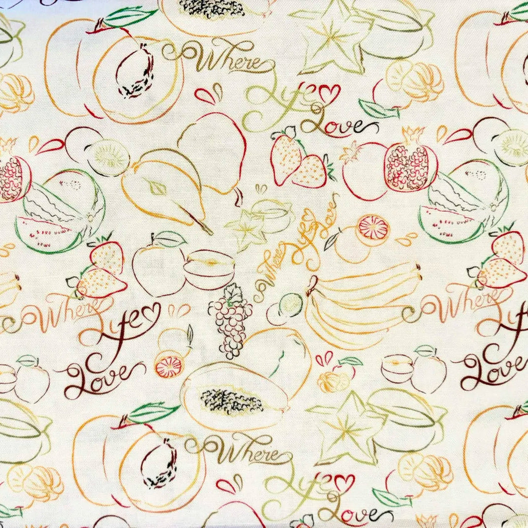 Stitch & Sparkle Cream Multicolor Scribble Cotton Fabric