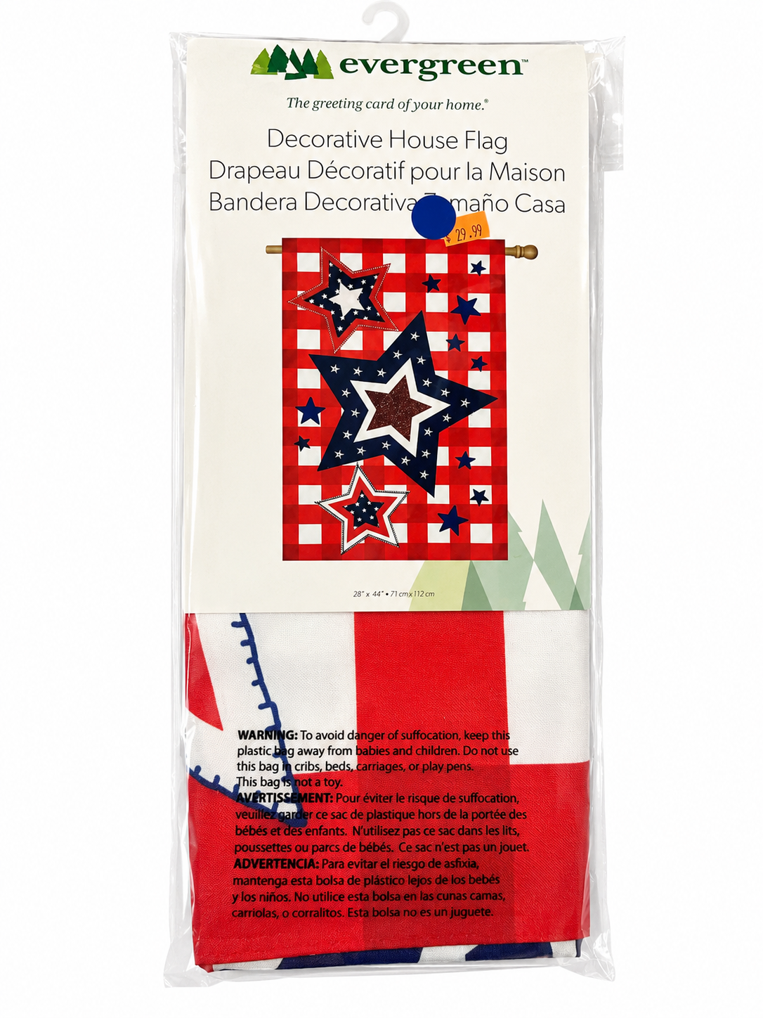 Evergreen Patriotic Star Trio Decorative House Flag 28" x 44"