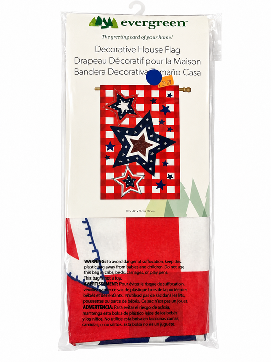 Evergreen Patriotic Star Trio Decorative House Flag 28" x 44"