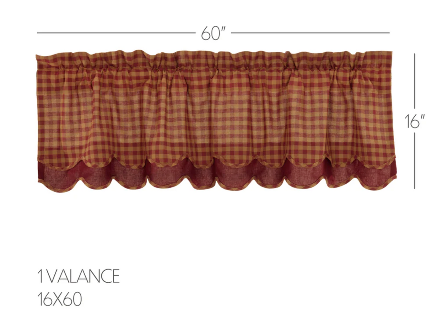 Burgundy Check Scalloped Layered Valance 16"x72"