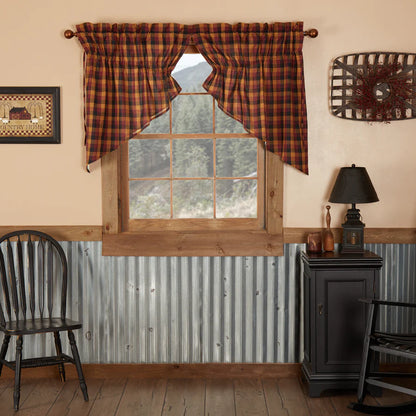 VHC Brands Heritage Farms Primitive Check Prairie Swag Curtains 36x36x18 farmhouse window treatment detail
