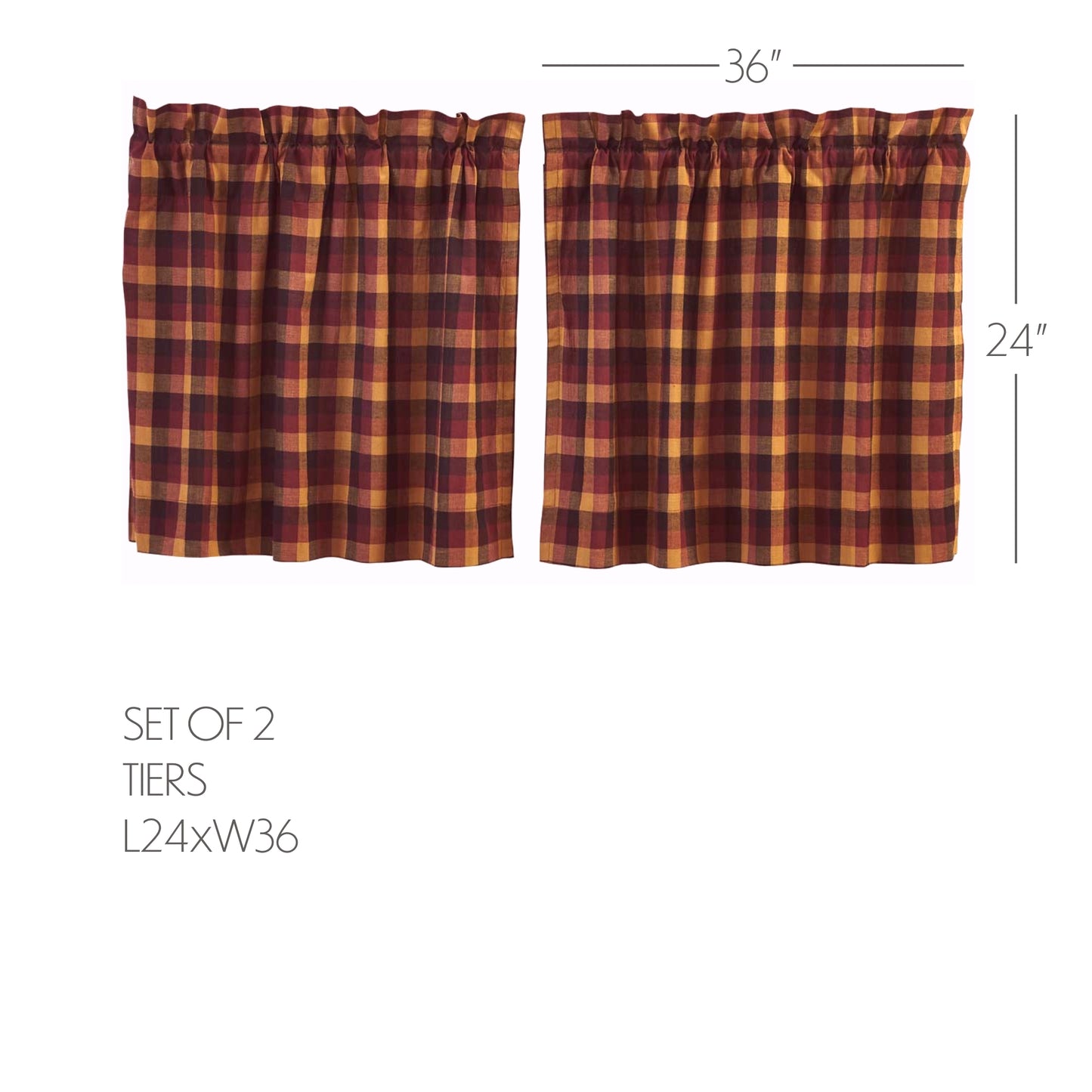 Heritage Farms Primitive Check Tier Curtains 24x36 red and tan plaid detail close up