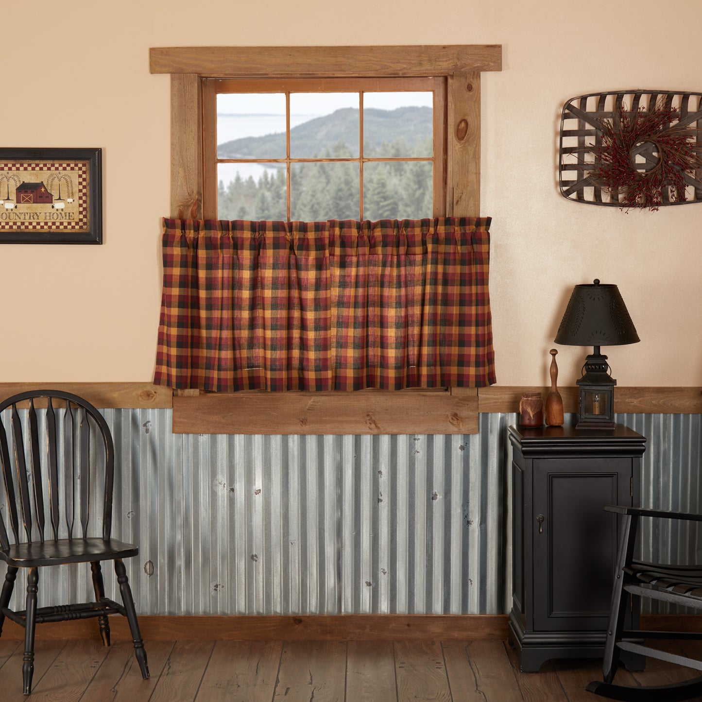 VHC Brands Heritage Farms Primitive Check Tier Curtains Set of 2 24x36 country farmhouse cotton window panel