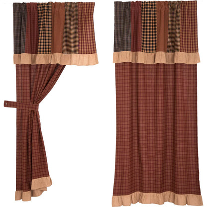 Maisie Short Panel Attached Patch Valance patchwork detail close up farmhouse style window treatment