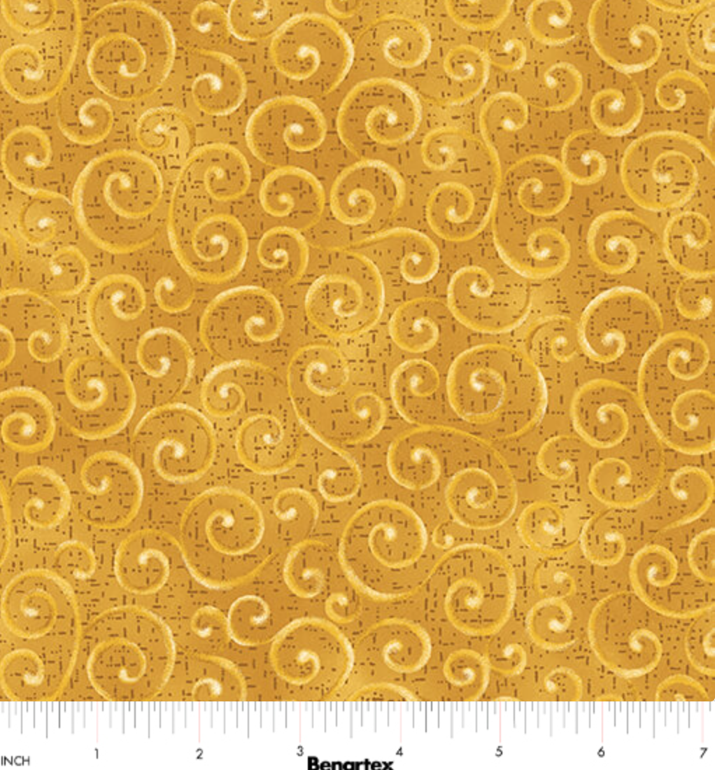 Swirling Winds Gold quilting fabric with a tonal curved line pattern