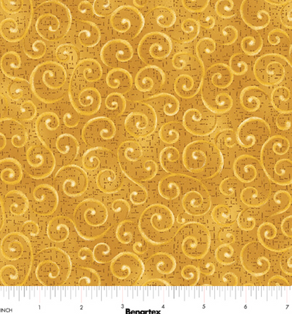 Swirling Winds Gold quilting fabric with a tonal curved line pattern