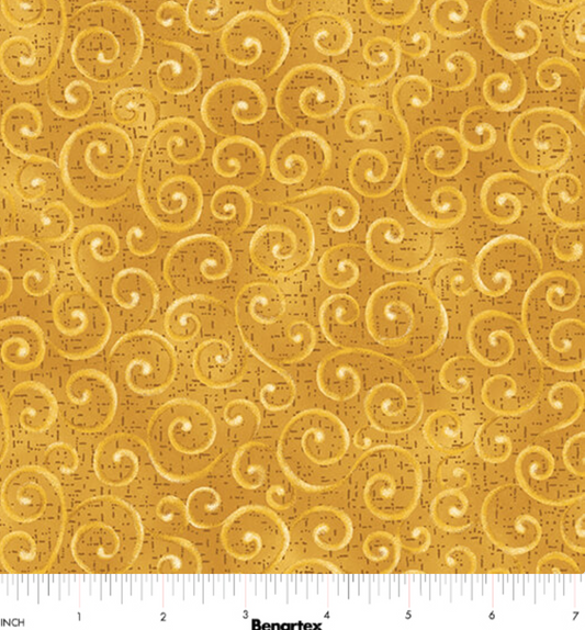Swirling Winds Gold quilting fabric with a tonal curved line pattern