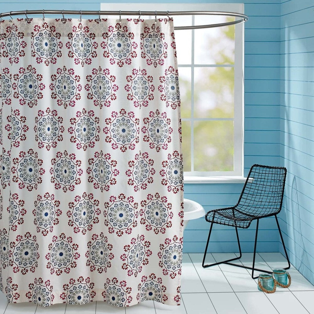 Antigua Shower Curtain 72x72 inch cream floral medallion cotton cottage bathroom VHC Brands