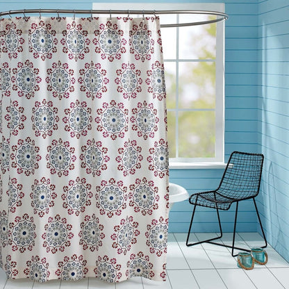 Antigua Shower Curtain 72x72 inch cream floral medallion cotton cottage bathroom VHC Brands