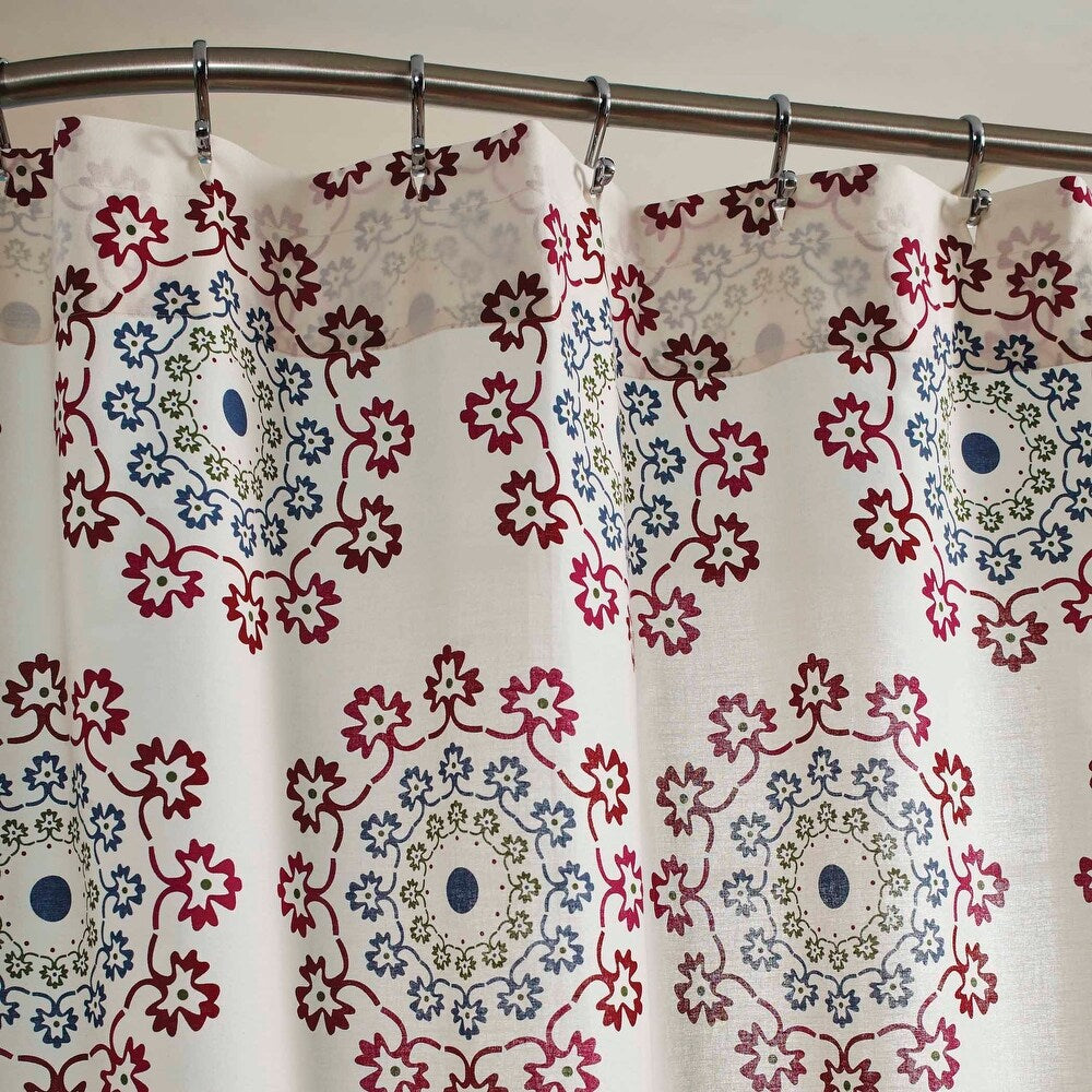 Antigua Shower Curtain alternate view colorful floral medallion pattern magenta blue green cream VHC Brands