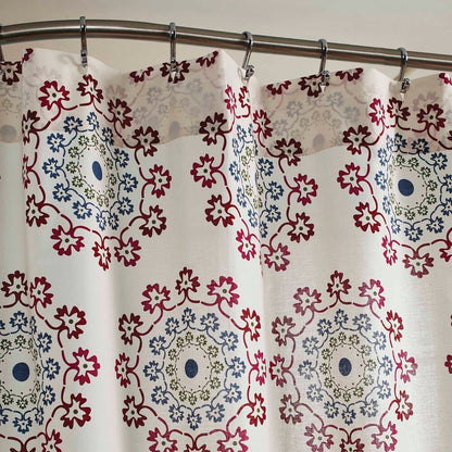 Antigua Shower Curtain alternate view colorful floral medallion pattern magenta blue green cream VHC Brands