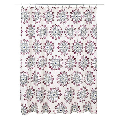 Antigua Shower Curtain close up floral medallion detail cream cotton cottage farmhouse bathroom decor