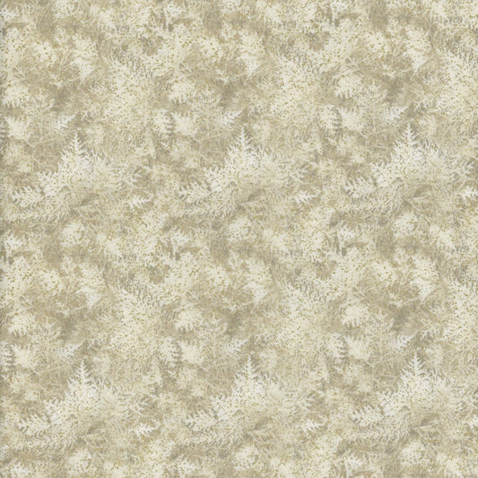 Grand Fir in Tan from Benartex A Winter's Day quilting fabric by the yard warm tan cotton metallic fir tree print by Jackie Robinson