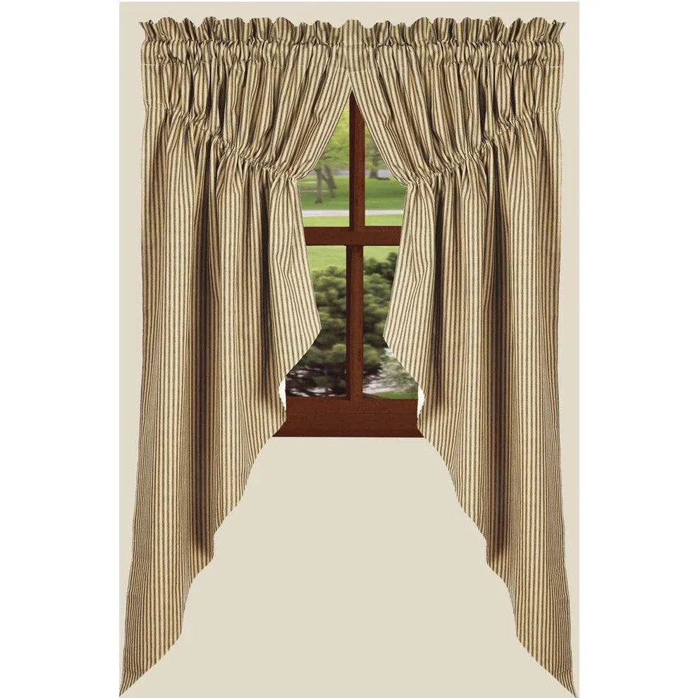 Black Nutmeg York Ticking Gathered Swag Lined 72x63 inch barn black and nutmeg ticking stripe farmhouse swag curtains Home Collections by Raghu
