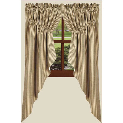 Black Nutmeg York Ticking Gathered Swag Lined 72x63 inch barn black and nutmeg ticking stripe farmhouse swag curtains Home Collections by Raghu