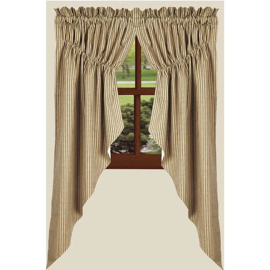 Black Nutmeg York Ticking Gathered Swag Lined 72x63 inch barn black and nutmeg ticking stripe farmhouse swag curtains Home Collections by Raghu