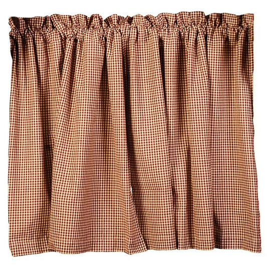 Stars N Berries Tiers burgundy and tan country check cotton tier curtains The Country House Collection farmhouse window treatment