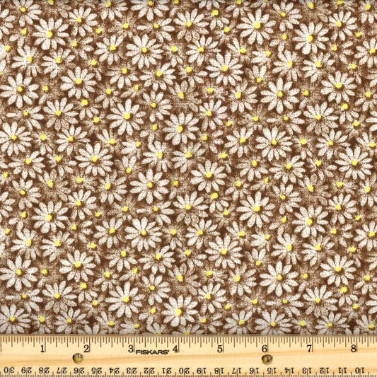 Quilter's Calicos / Crazy Daizy Chocolate with Yellow Dot Cotton Fabric