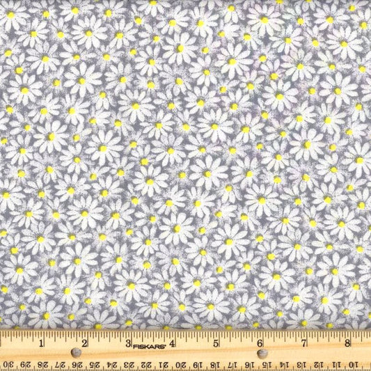 Quilter's Calicos / Crazy Daizy Gray with Yellow Dot Cotton Fabric
