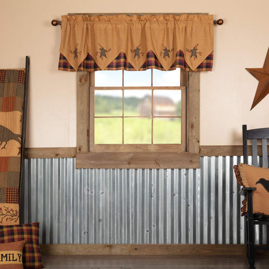 VHC Brands Heritage Farms Primitive Star and Pip Layered Valance farmhouse window treatment