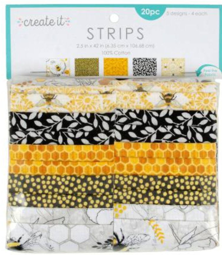 Create It Bumble Bee cotton fabric strip pack with coordinated yellow and black prints