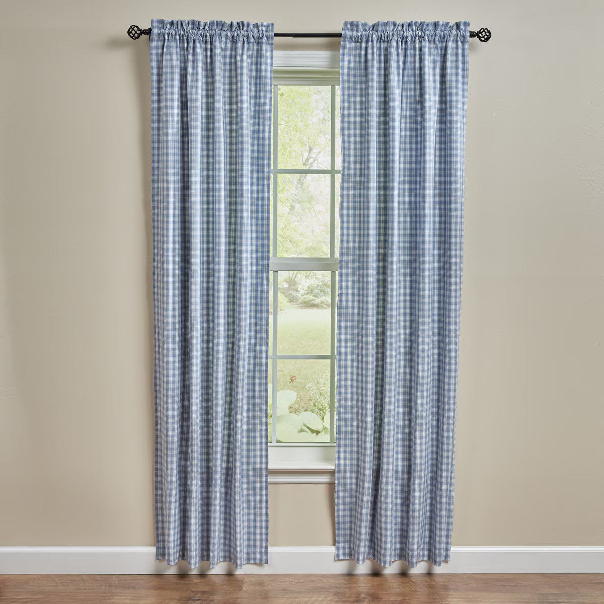 Stafford Dusk Lined Curtain Panels 72x84 inch dusk blue and cream plaid Park Designs