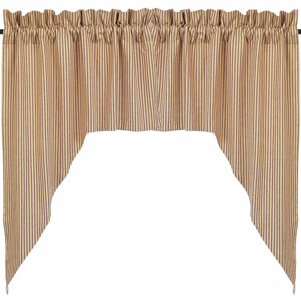 Barn Red Nutmeg York Ticking Swag Lined 72x36 inch barn red and nutmeg ticking stripe cotton swag curtains Home Collections by Raghu