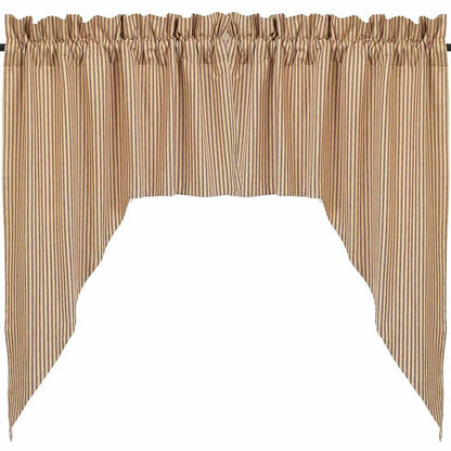 Barn Red Nutmeg York Ticking Swag Lined 72x36 inch barn red and nutmeg ticking stripe cotton swag curtains Home Collections by Raghu