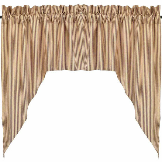 Barn Red Nutmeg York Ticking Swag Lined 72x36 inch barn red and nutmeg ticking stripe cotton swag curtains Home Collections by Raghu