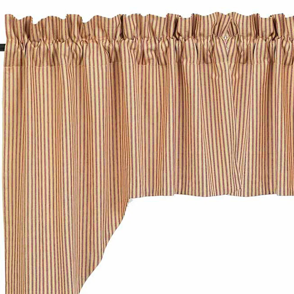 Barn Red Nutmeg York Ticking Swag Lined alternate view barn red stripe farmhouse window treatment 2 lined swag pieces
