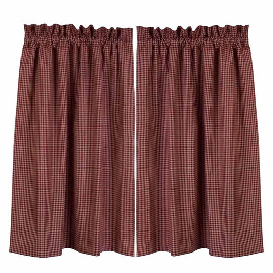 Pair of red checkered curtains on a white background