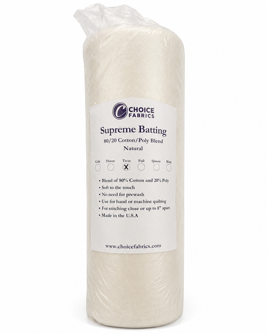 Choice Fabrics Supreme 80/20 Cotton/Poly Batting - Twin Size, Natural