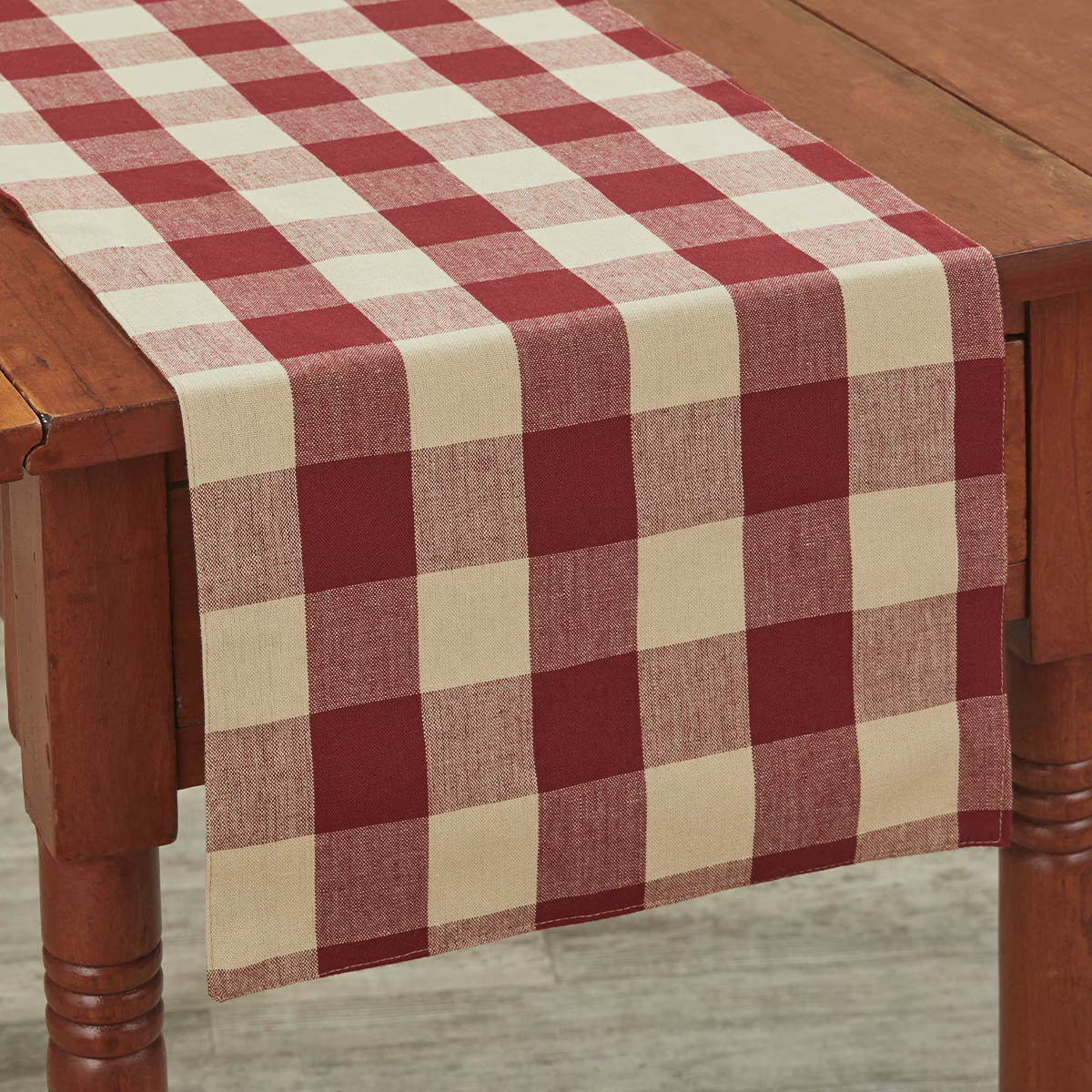 Wicklow Check Garnet Backed Table Runner 13x36 inch garnet and farmhouse tan cotton Park Designs