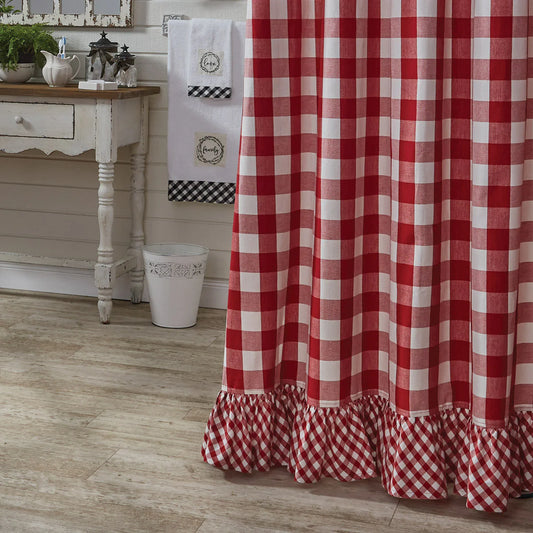 Wicklow Check Red Cream Ruffled Shower Curtain 72x72 inch red and cream cotton Park Designs