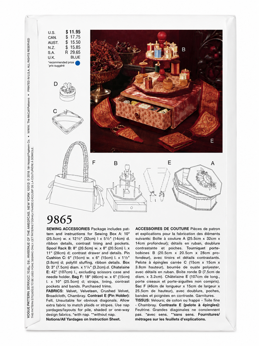 Vogue 9865 Sewing Accessories Crafting Pattern