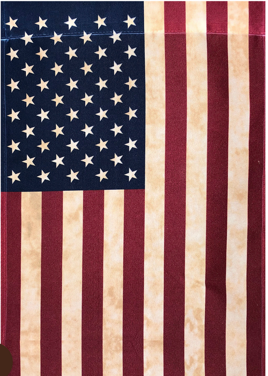 flag designed with all-weather, fade-resistant fabric and premium-quality construction with primitive teastained look