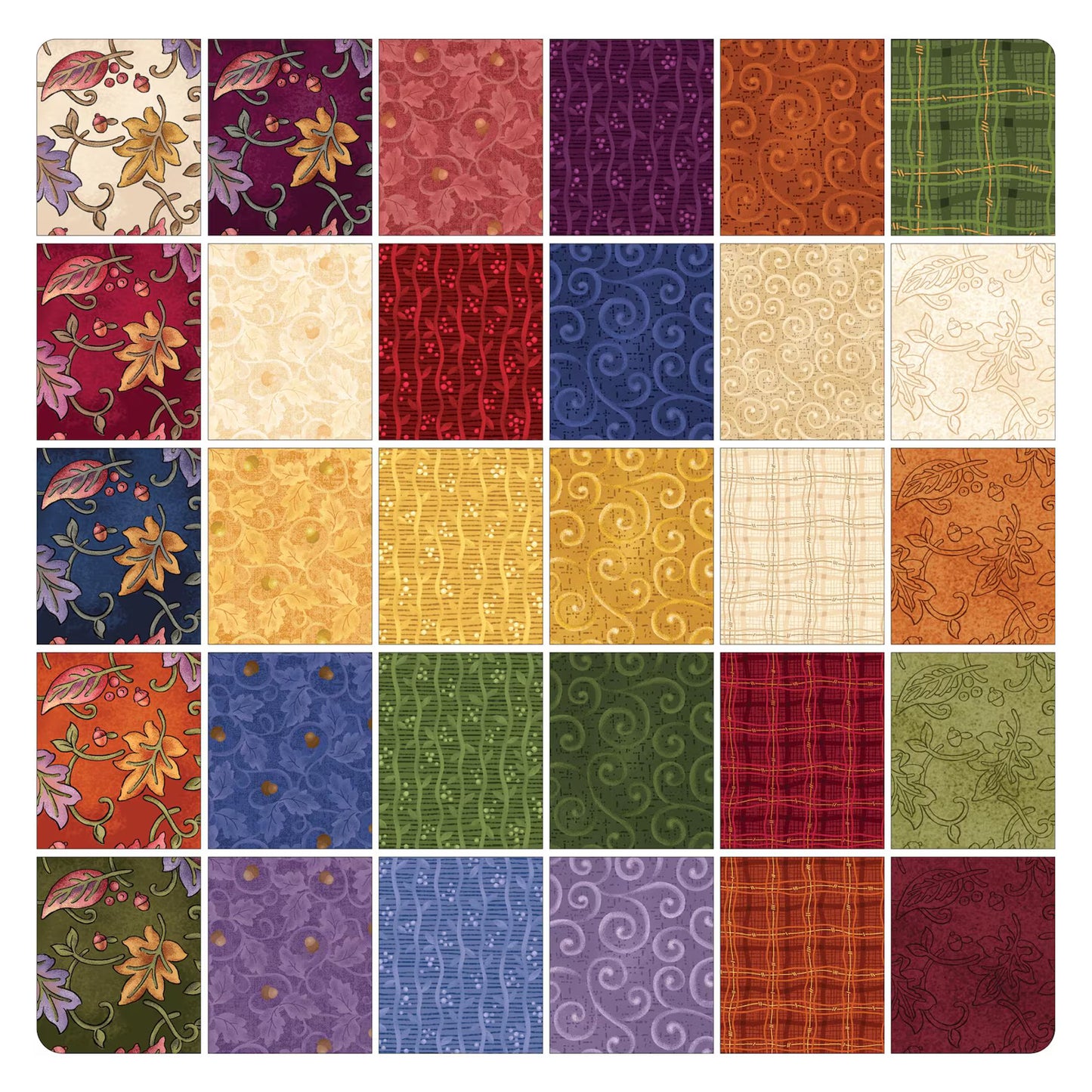 Autumn Breeze fabric square pack with coordinated fall cotton prints