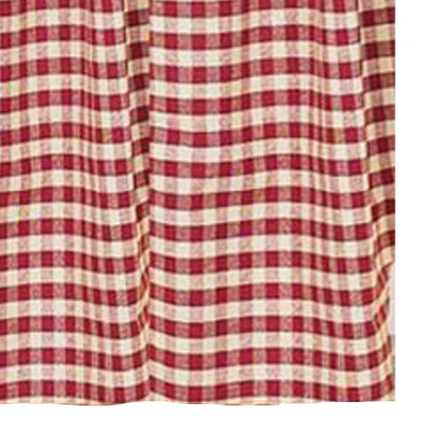 Heritage House Check Barn Red Shower Curtain close up barn red and nutmeg check detail unlined cotton country bathroom