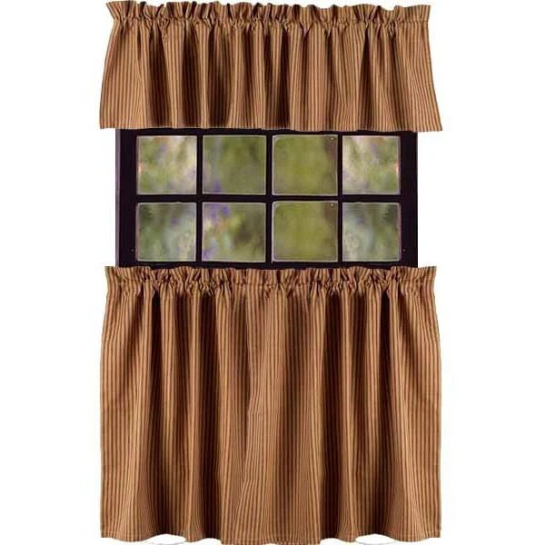 Barn Red Nutmeg York Ticking 36 inch Tiers Lined 72x36 barn red and nutmeg ticking stripe cotton tier curtains Home Collections by Raghu